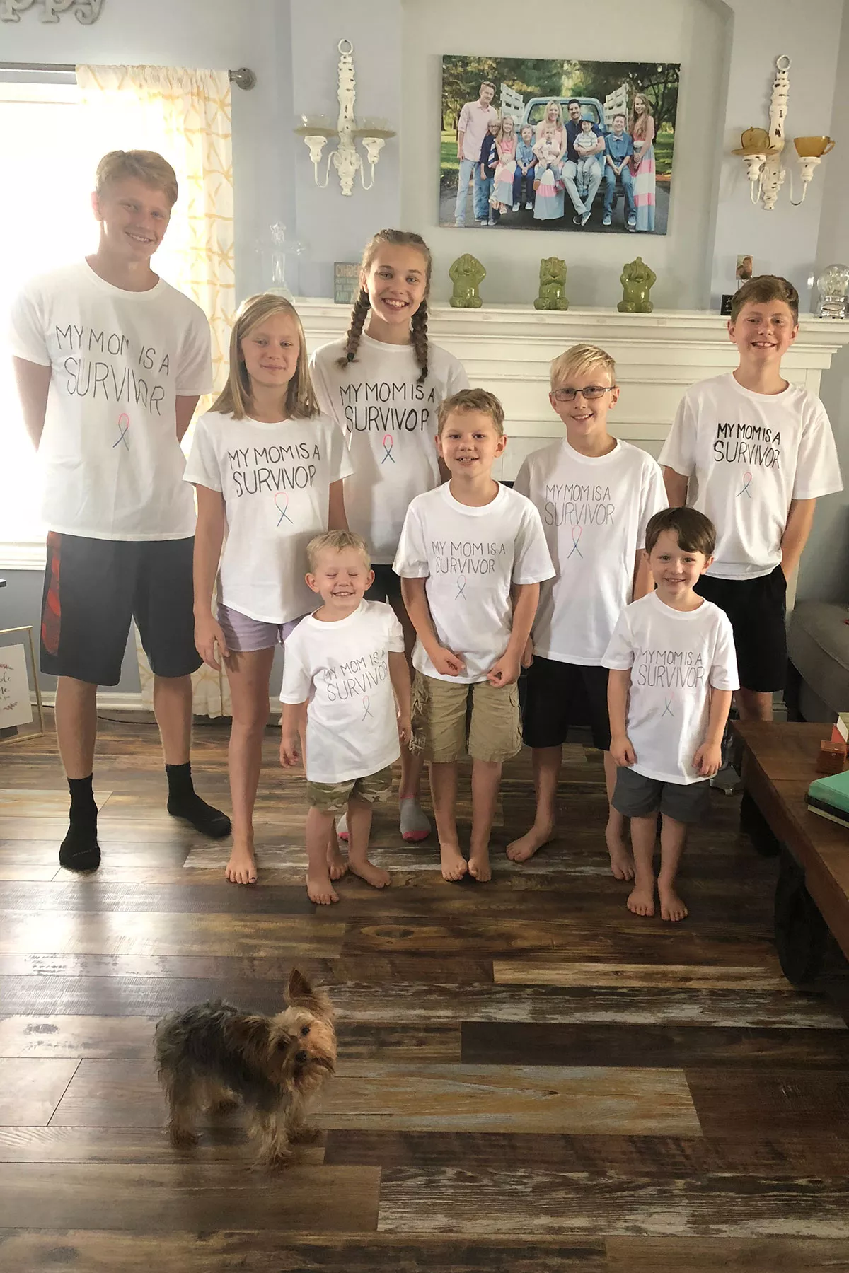 Shilo Dahlgren's children wearing my mom is a surviver shirt