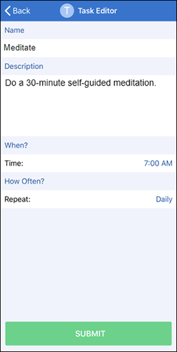 Example screen for editing tasks in the MyChart app