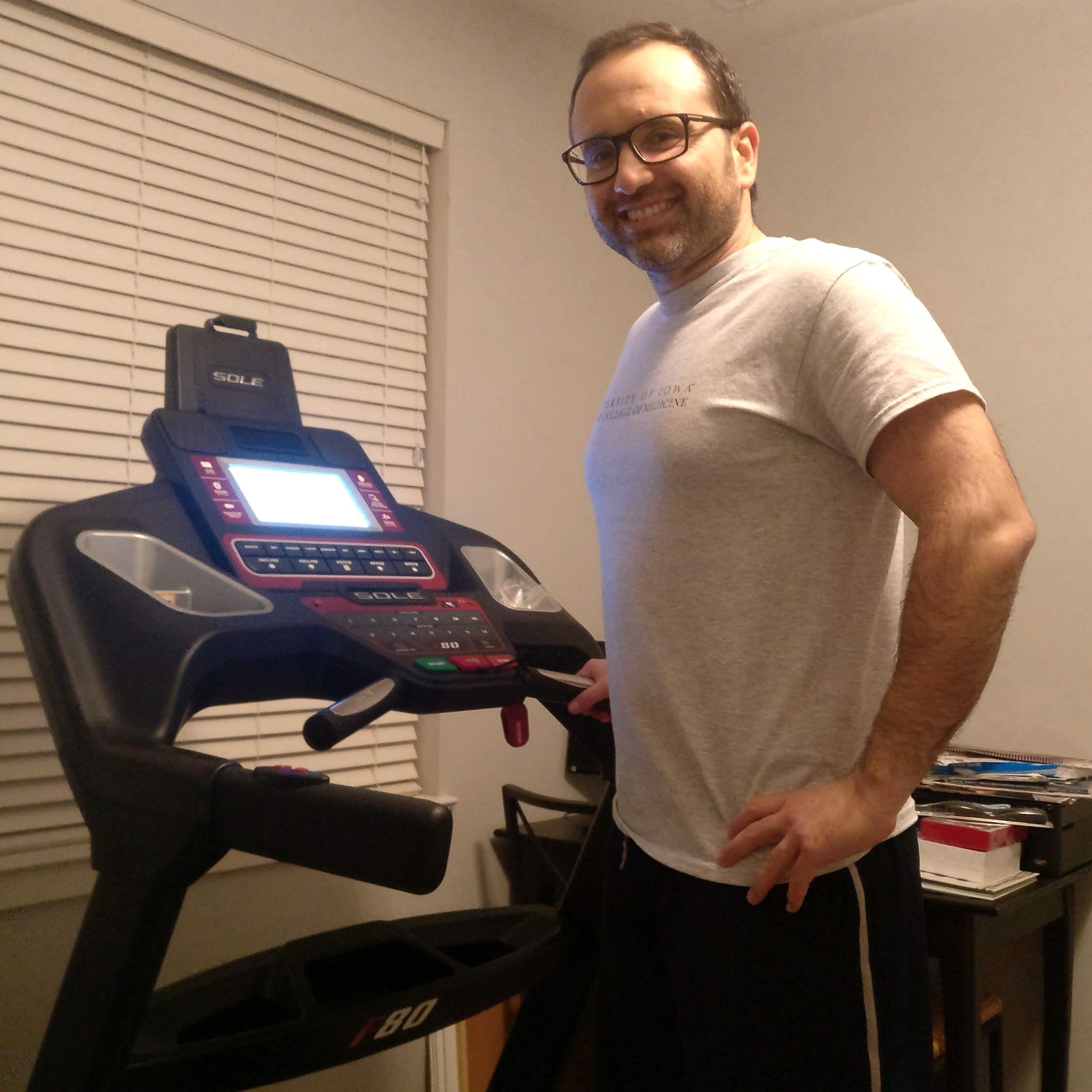 Georgios Christodoulidis, MD exercises on a treadmill at home