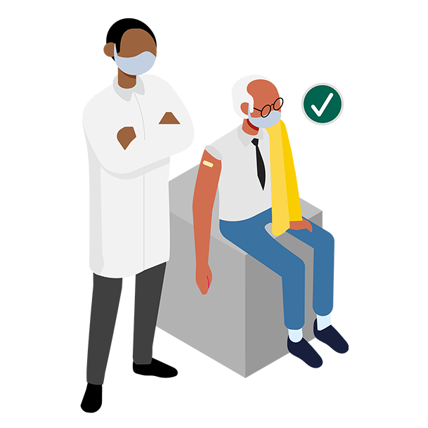 Illustration of a man getting a vaccine from his doctor