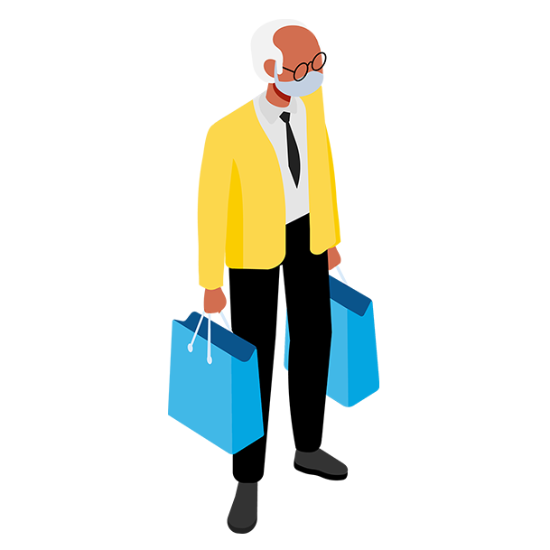 Illustration of a man shopping while wearing a mask